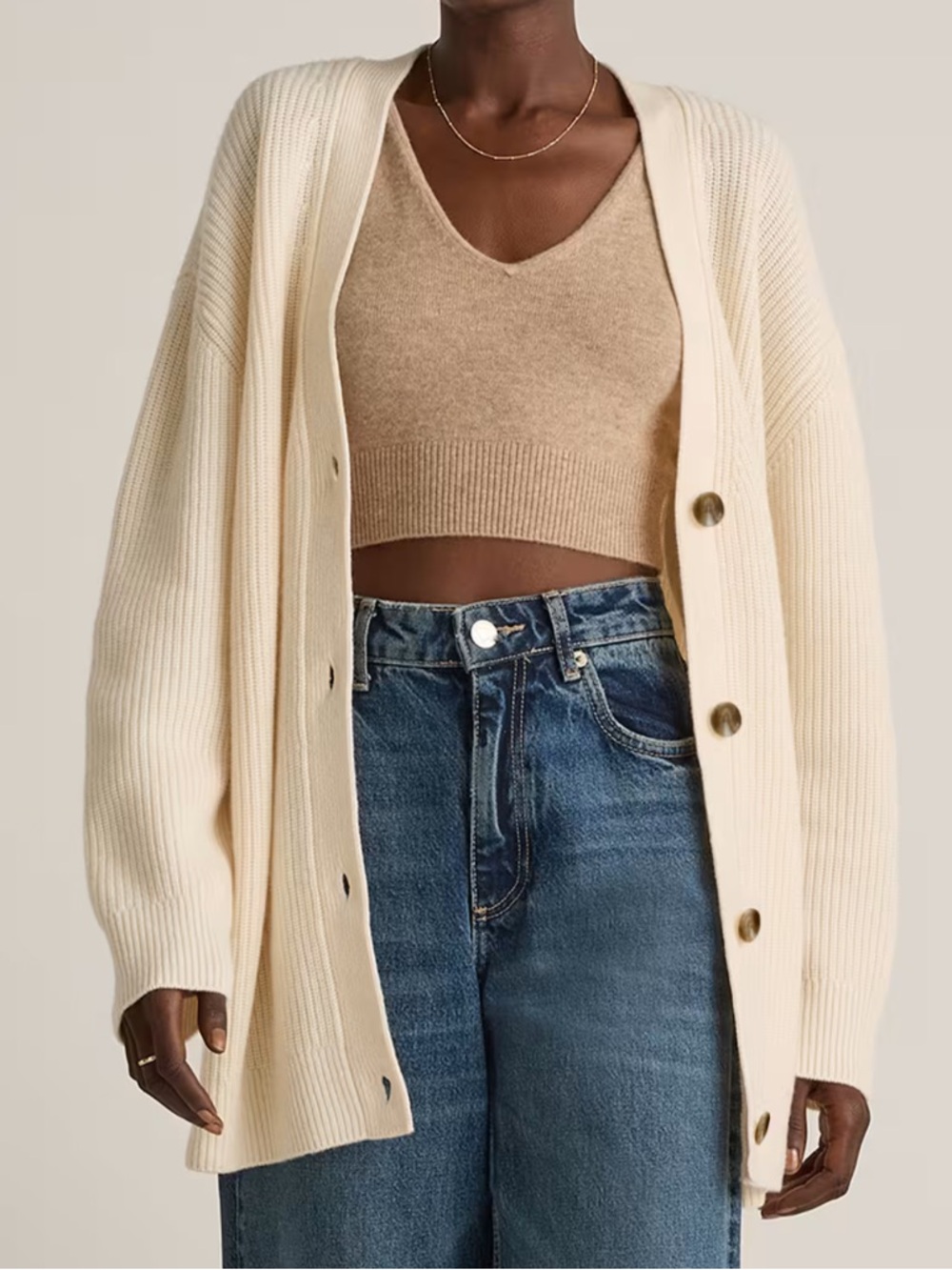 Quince Mongolian Cashmere Oversized Boyfriend Cardigan Sweater